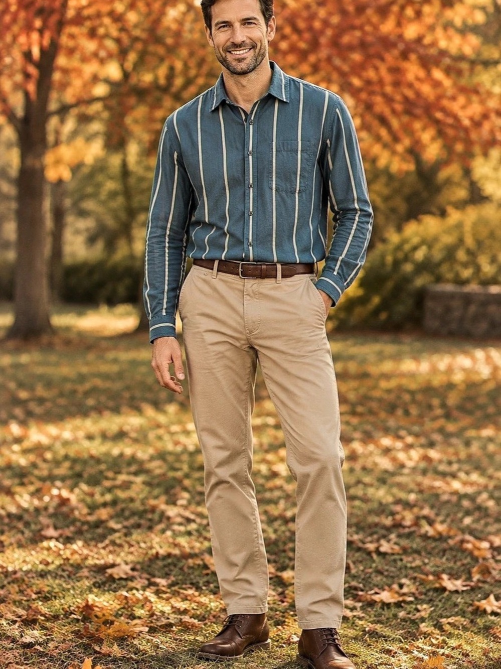 Club Monaco Standard Fit Striped Long-Sleeve Shirt Blue & Cream